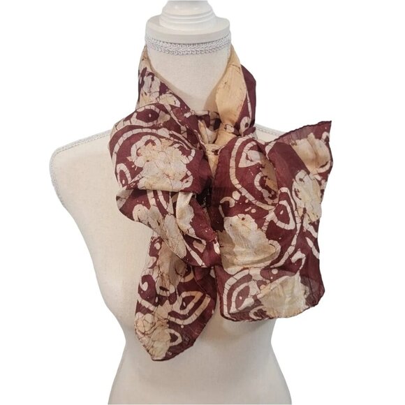 MONA Scarf 100% Silk Rectangle Scarf Red Geometric Design Made in India - Picture 1 of 6